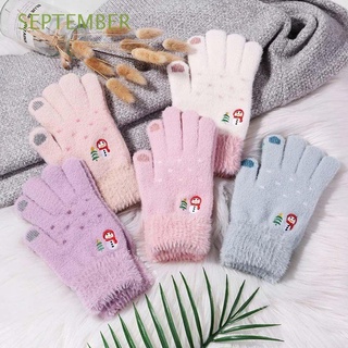 SEPTEMBER Warm Christmas Gloves Soft Driving Gloves Wool Mittens Women Plush Snowman Touch Screen Gloves Simple Breathable Female Gloves/Multicolor