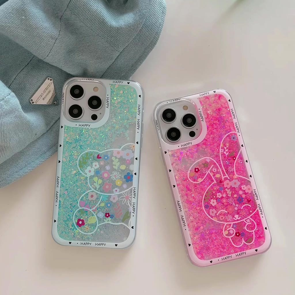 เคสโทรศัพท์มือถือแบบนิ่ม-มีทรายไหล-แต่งกลิตเตอร์-ระยิบระยับ-ลายดอกไม้-หมี-กระต่ายน่ารัก-สําหรับ-vivo-v27-5g-v27e-v25-pro-v23-v23e-y76-y75-t1-y20-y20s-y12s-y20sg-y12a-y20i