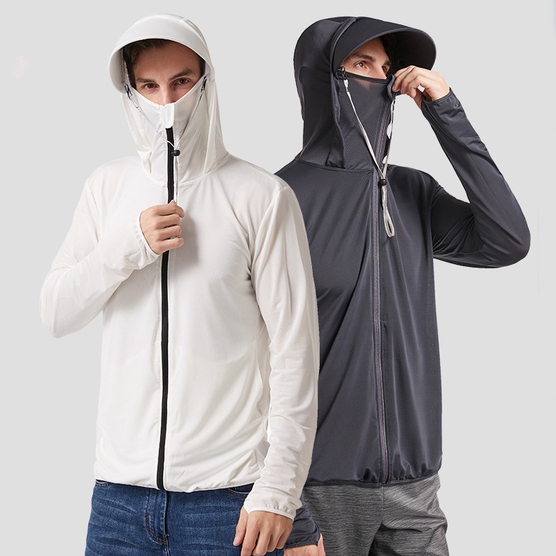 ฤดูร้อน UPF 50 UV Sun Protection Skin Coats Men UltraLight กีฬา Hooded