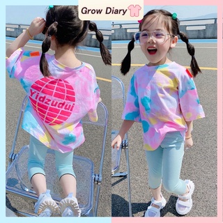 เสื้อยืด ขนาดใหญ่ สีมัดย้อม แฟชั่นฤดูร้อน สไตล์เกาหลี สําหรับเด็กผู้หญิง อายุ 1-7 ปี