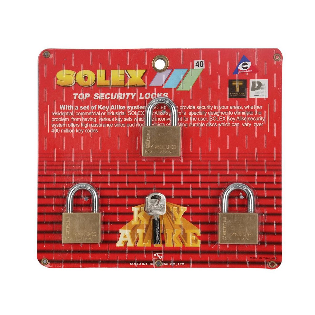 solex-กุญแจคีย์อะไลท์คอสั้น-3-40-มม-ตัวแม่กุญแจ-lock-ผลิตจากทองเหลืองที่คล้องทำจากเหล็กกล้าคุณภาพดี-มีความหนา-แข็งแรง