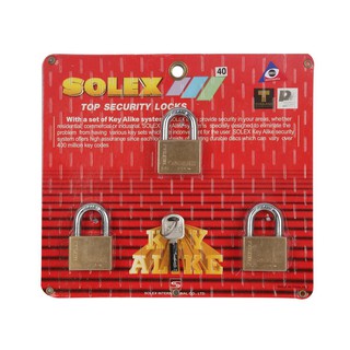 SOLEX กุญแจคีย์อะไลท์คอสั้น(3) 40 มม. ตัวแม่กุญแจ(LOCK) ผลิตจากทองเหลืองที่คล้องทำจากเหล็กกล้าคุณภาพดี มีความหนา แข็งแรง