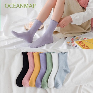 สินค้า Oceanmap ถุงเท้าผ้าฝ้ายสีพื้นสไตล์ฮาราจูกุสําหรับผู้หญิง