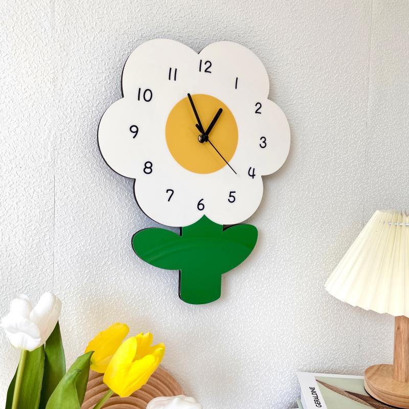 เรียบง่ายดอกไม้การ์ตูนนาฬิกา-น่ารักนาฬิกาแขวน-ตกแต่งนาฬิกา