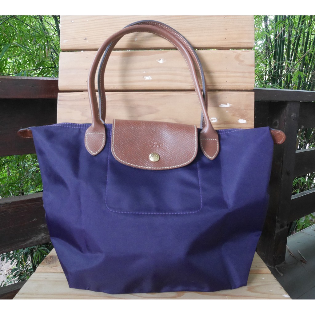 Longchamp size S หูยาว มือสอง แต่เหมือนใหม่ เก็บลืมนอนตู้ อะไหล่ทอง สีม่วงเข้ม ของแท้ Shopee