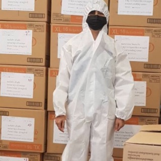 พร้อมส่ง ชุด PPE  ​60แกันละอองน้ำ​ ฝุ่น​ สารเคมี​ สำหรับบุคคลทั่วไป​ และจุดคัดกรองผู้ป่วยนอก