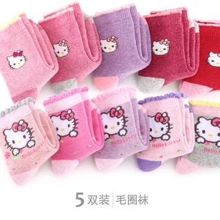 ถุงเท้าเด็ก Hello Kitty ฤดูใบไม้ร่วงและฤดูหนาวถุงเท้าผ้าฝ้ายระบายอากาศสาวการ์ตูนเจ้าหญิงนักเรียนในหลอดถุงเท้าเด็กวัยหัดเ