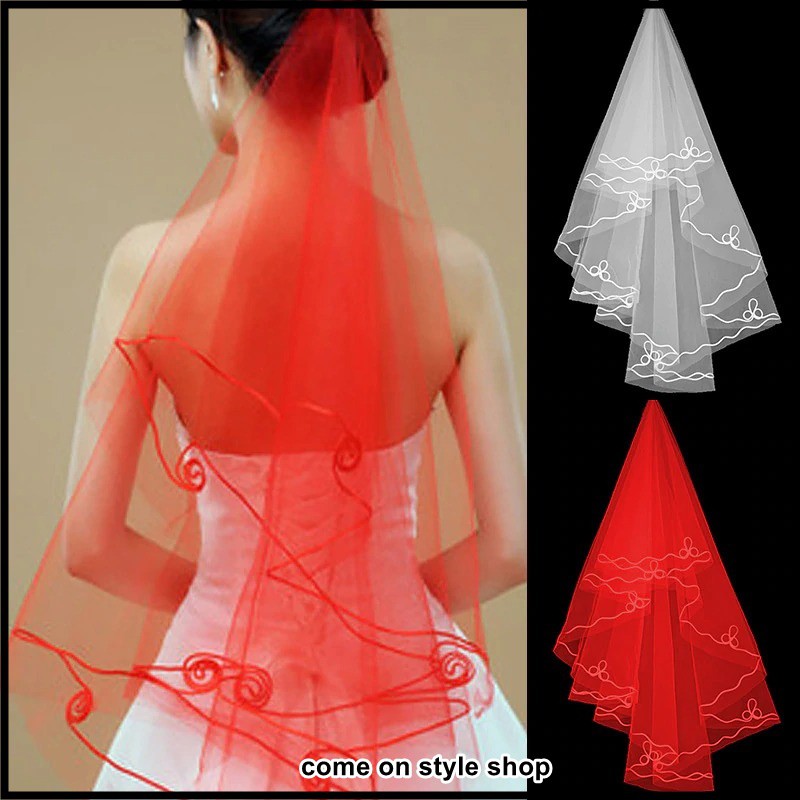 ผ้าคลุมแต่งงาน-ผ้าคลุมเจ้าสาว-ลายริบบิ้นงดงาม-ยาว-150-cm-single-layer-wedding-veil