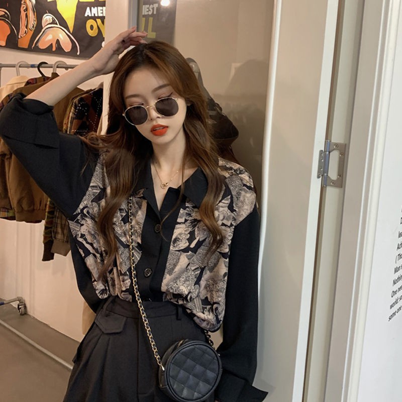 มีสินค้า-พิมพ์ย้อนยุคยอดนิยมเกาหลีเย็บเสื้ออารมณ์เสื้อแขนยาว