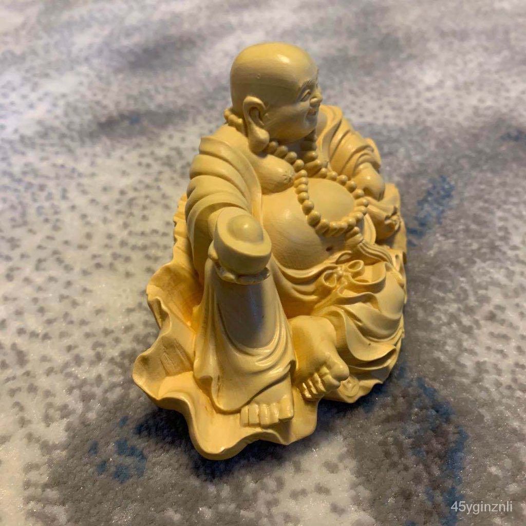 ไม้ป็อปลาร์แกะสลักใบบัว-yuanbao-laughing-buddha-maitreya-buddha-buddha-craft-jewelry-wenwan-home-car-decoration-k712