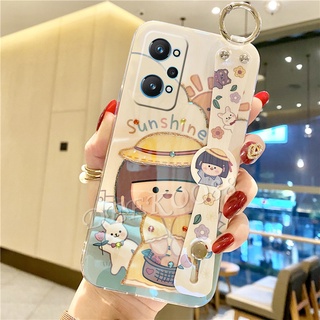 2021 New เคส Realme GT neo2 5G / Realme Narzo 50i / Realme Narzo 50A Phone Case Rhinestone Bling Softcase Glitter Lovely Cute Cartoon Flower Sun Girl Blu-ray Back Cover เรียวมี Narzo50i Narzo50A with Wristband Stand Holder Casing