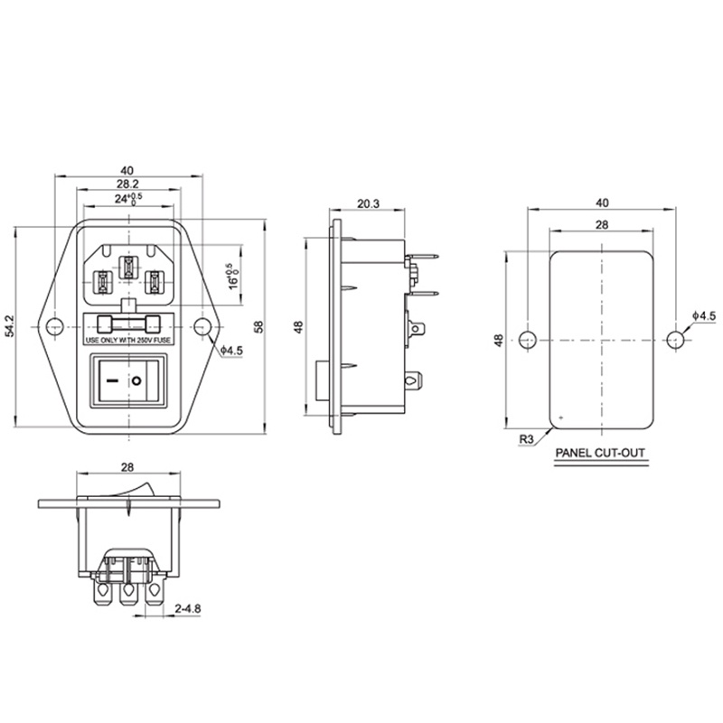 com-โมดูลปลั๊กไฟ-10a-250v-3-pin-iec320-c14-ทนทาน