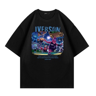 TSHIRTฝ้ายเสื้อยืดแขนสั้น ผ้าฝ้าย พิมพ์ลายการ์ตูน star Iverson ทรงหลวม แฟชั่นฤดูร้อน สําหรับผู้ชาย และผู้หญิงs-5xl