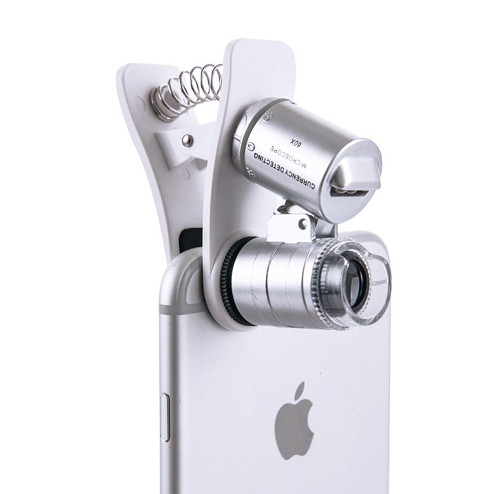 ส่งจากไทย-กล้องจุลทรรศน์-หนีบโทรศัพท์-60x-microscope-ติดมือถือ-silver-เลนส์ขยาย-กล้องส่องธนบัตร-กล้องส่องพระ