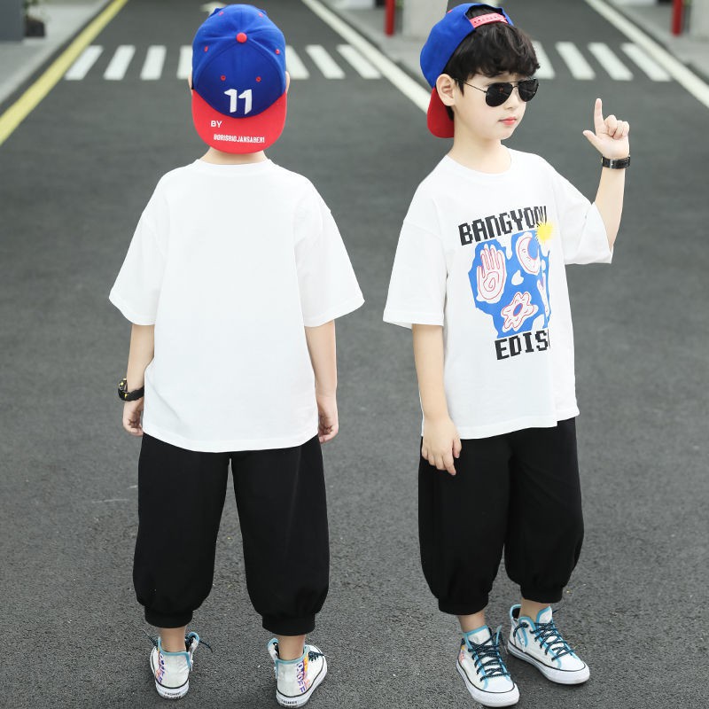 ชุดเด็กชายฤดูร้อนแขนสั้นสองชิ้นบาง-ๆ-เสื้อผ้าเด็กใหม่หนุ่มใหญ่หล่อและสไตล์ตะวันตกเสื้อผ้าน้ำสไตล์เกาหลี