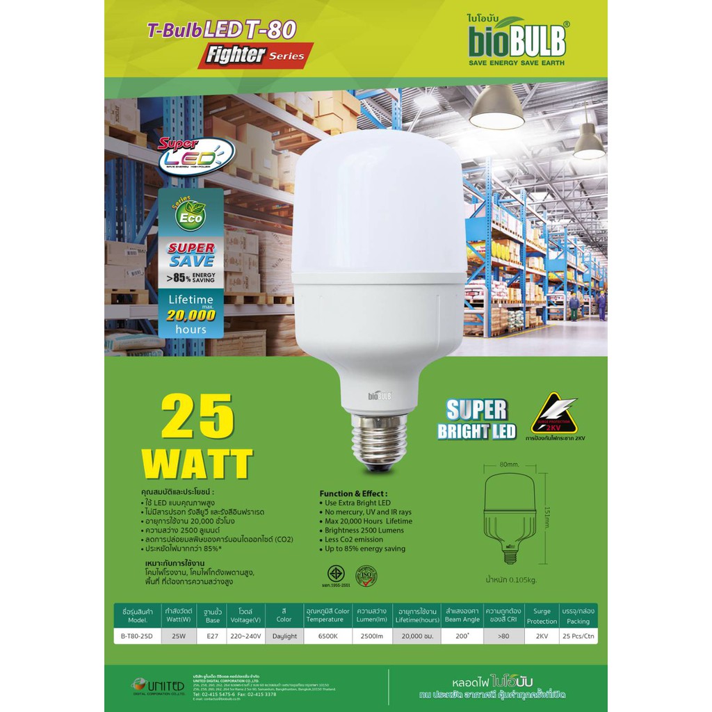 หลอดไฟ LED 25W จัมโบ้ T-Bulb Fighter Series ไบโอเอนเนอจีส์ bio energys ...