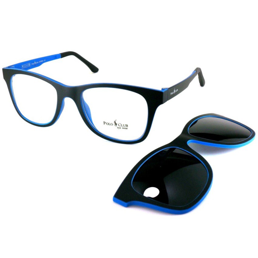korea-แว่นตา-รุ่น-polo-p-011-สีดำตัดน้ำเงิน-มีคลิปแม่เหล็กเลนส์กันแดด