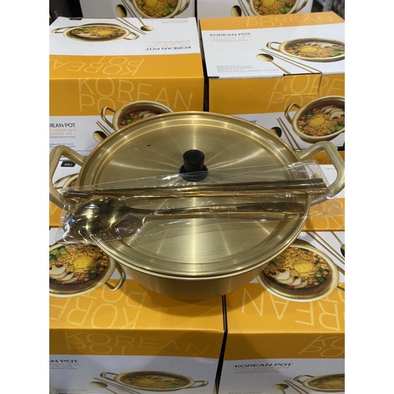 korean-pot-หม้อเกาหลี-หม้อต้มมาม่าเกาหลี-หม้อต้มเกาหลีพร้อมช้อนและตะเกียบ-stainless-steel-ขนาดใหญ่-20-cm