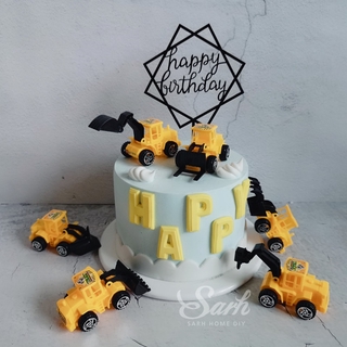 6Pcs/Set Yellow Engineering Vehicle Collection Cake Decorations Birthday Party Decorations for Baking Cute Gifts