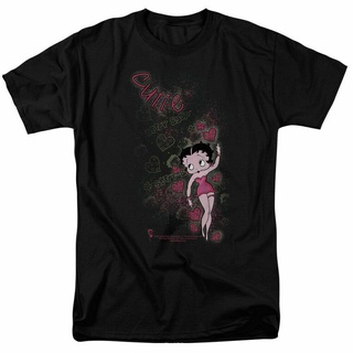 เสื้อยืดผ้าฝ้ายพิมพ์ลาย เสื้อยืดคอกลม ผ้าฝ้าย พิมพ์ลายการ์ตูน Betty Boop Cutie สีดํา สไตล์คลาสสิก แฟชั่นสําหรับผู้ชาย