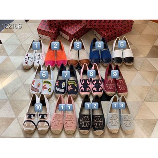 Tory Burch(โทรี่ บรัช) colorful female canvas casual espadrille flap skip-proof loafer shoe