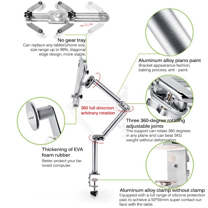 360-aluminum-alloy-adjustable-chuck-tablet-computer-stand-foldable-car-stand-tablet-computer-stand-rotating-wall-bed-fra