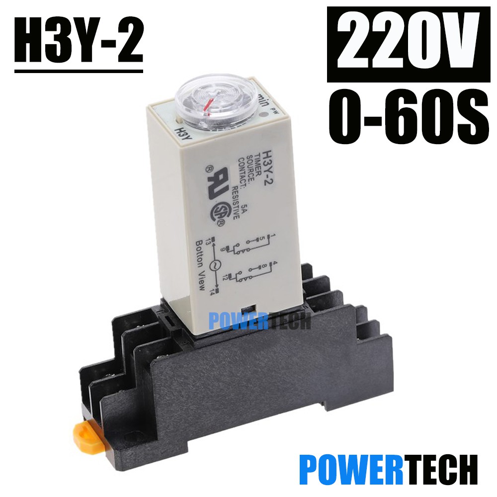 H3Y-2 Timer Relay AC 220V 0-60s Delay Timer 220VAC Time Relay with Base ...