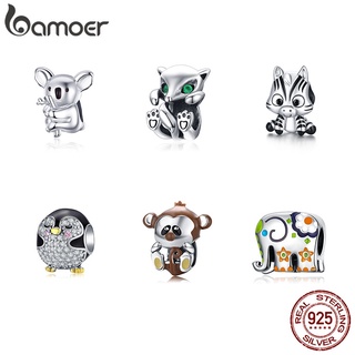 Bamoer สร้อยคอ กําไลข้อมือ ลูกปัดเงินแท้ 925 จี้รูปสัตว์ ขนาดเล็ก DIY BSCE403