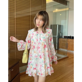 chuuchop_พร้อมส่ง(C7896)✨🌸🫧 Sakura dress ชุดเดรสสั้นลายดอกไม้ สีชมพู