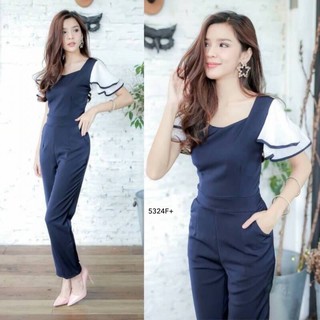 ภาพขนาดย่อของภาพหน้าปกสินค้าJ5324 Jumpsuit จั๊มสูท ระบายแขนชีฟอง Chiffon ruffled sleeve jumpsuit จากร้าน twinsjshop บน Shopee