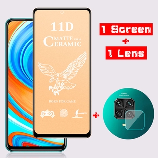 2 IN 1 เต็มจอฟิล์มเซรามิคนุ่มกระจกนิรภัยแบบด้าน  +กระจกกันรอยเลนส์กล้องหลัง For Xiaomi Mi Poco F3 X3 M3 9T Pro Max Redmi Note 10 9 8 7 Pro 9S Redmi 9T 9 9A 9C 8A 7A
