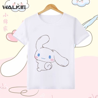 Walkie เสื้อยืดแขนสั้นลําลอง พิมพ์ลายการ์ตูนอนิเมะ Cinnamoroll Kawaii Sanrio เหมาะกับของขวัญ