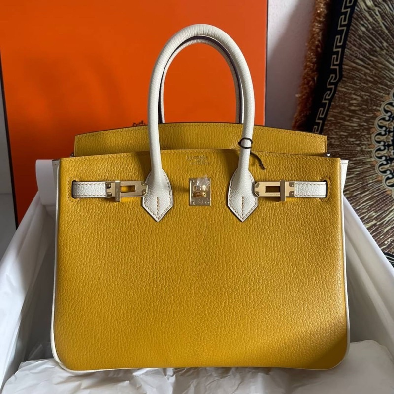 กระเป๋าแบรนด์เนมกระเป๋าสะพาย HERMES BIRKIN 25CM CHEVRE LEATHER สี Jaune ...