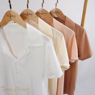สินค้า IT019 TARA Shirt minimal เสื้อเชิ้ต ปกฮาวาย แขนสั้น สีเอิร์ธโทน ผ้าไหมอิตาลีอย่างดี