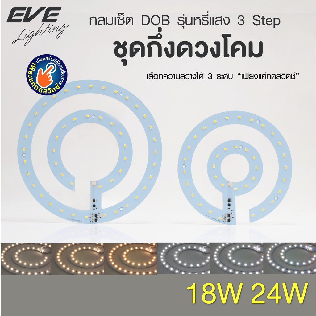 eve-ชุดแผงไฟแอลอีดี-ปรับความสว่าง-3-step-ระดับ-แผงแอลอีดี-นีออนกลม-ติดเพดาน-ขนาด-18w-24w-แสงขาว-แสงเหลือง