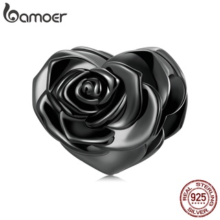 Bamoer 925 Silver Beads black rose style fashion charm for diy bracelet accessories BSC579