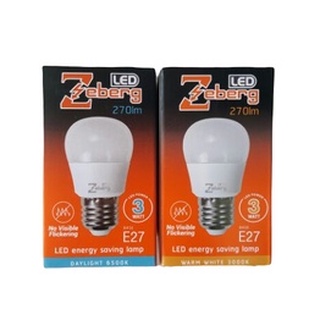 หลอดไฟกลม LED 3W ขั้วE27 (ยกแพ็ค/10หลอด) ยี่ห้อ Zeberg