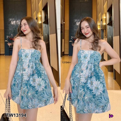 b13194-เดรสสายเดี่ยวลายดอกไม้เอวจับจีบ-one-shoulder-floral-dress-with-pleated-waist