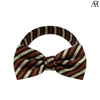 ANGELINO RUFOLO Bow Tie ผ้าไหมทออิตาลี่คุณภาพเยี่ยม โบว์หูกระต่ายผู้ชาย ดีไซน์ Stripe สีกากี / สีฟ้าเข้ม