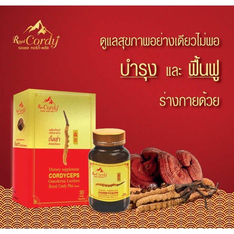 รอยัล-คอร์ดี้-พลัส-royal-cordy-30-แคปซูล-ถั่งเช่า-ผสมเห็ดหลินจือแดง-บำรุงร่างกาย-ปริมาณถั่งเช่ามากที่สุด