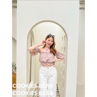 🌷เสื้อสม๊อค ครอปปาดไหล่
