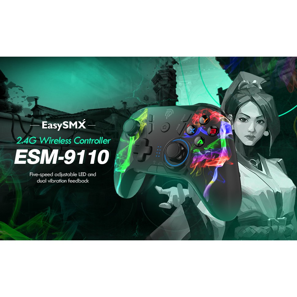easysmx-sl-9110-เกมแพดไร้สาย-led-2-4g-ปรับได้ห้าระดับ-และปุ่มสั่นสะเทือนคู่-turbo-สี่ปุ่ม-ตั้งโปรแกรมได้-เหมาะสําหรับ-ps3-android-และแท็บเล็ต-pc-tv