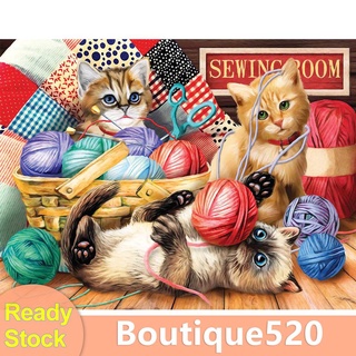 Bou【Stock】ชุดปักครอสติชผ้าฝ้ายพิมพ์ลายแมว 11CT 3 Strand