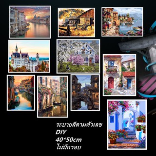 สินค้า ส่งไวจากไทย SHZYSZYH ภาพวาดสีน้ำมัน ระบายสีตามตัวเลข DIY รูปทิวทัศน์ ขนาด 40x50 ซม
