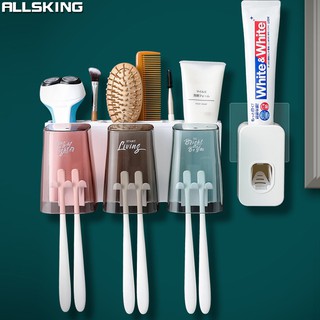 Allsking ที่แขวนแปรงสีฟัน แก้วน้ำบ้วนปาก ที่เก็บแก้วน้ำบ้วนปาก แบบติดผนัง ที่กดบีบยาสีฟัน ที่ใส่แปรงสีฟัน