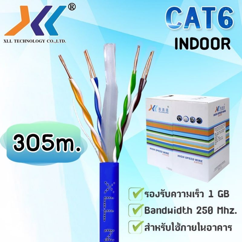 สายเเลน-xll-ของแท้-lan-cable-cat6-indoor-สำหรับใช้ภายในอาคาร-ไม่เข้าหัว-ความยาว-300-เมตร-lcat6381-rcat6116