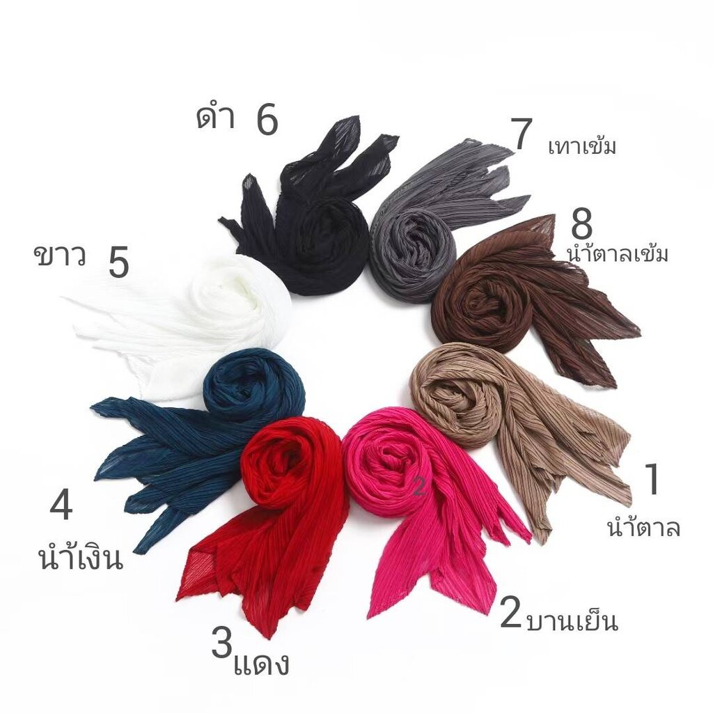 best-seller-2muay-pleat-scarf-ผ้าพันคอผ้าพันคออัดพลีท-รุ่น-gjo988-16สี-free-size-basic-pleated-scarf