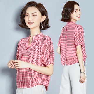 ♕☄เสื้อชีฟองลายสก๊อตแขนสั้นผู้หญิง 2021 ใหม่ niche Design V คอฤดูร้อน Belly COVER เสื้อสไตล์ตะวันตกเสื้อขนาดเล็ก