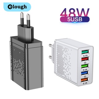 Elough อะแดปเตอร์ชาร์จเร็ว 48W 5 พอร์ต USB ปลั๊ก US EU สําหรับ Samsung