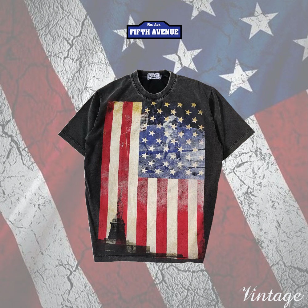 america-flag-เสื้อยืดงานฟอกสกรีนสไตล์วินเทจ